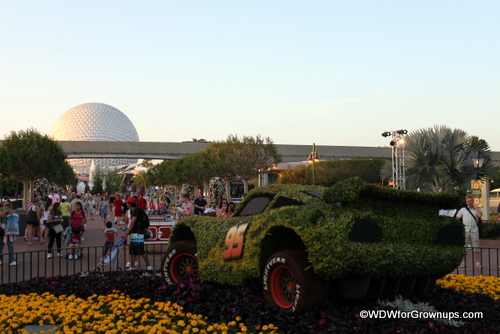 Epcot Lightning McQueen Topiary From Behind