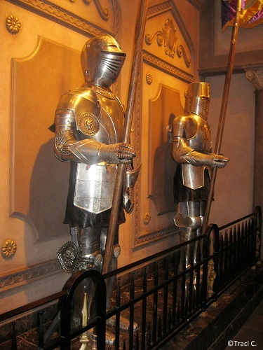 Listen closely to the suits of armor at Be Our Guest