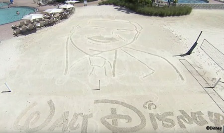 Sand portrait of Walt Disney created by Beachbot