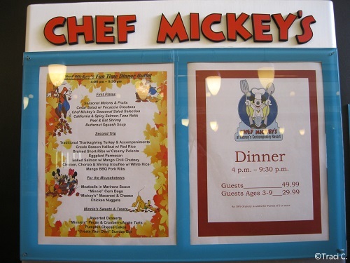 Thanksgiving Day menu at Chef Mickey's