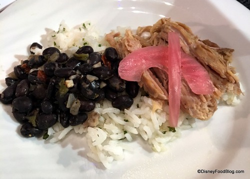 Mojo Pork with Black Beans, Cilantro Rice, and Pickled Red Onions