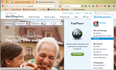 Select FastPass+ From Your My Disney Experience Account