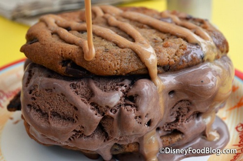 Ice cream sandwich with chocolate ice cream and peanut butter