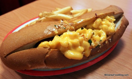 Mac and cheese hot dog at Restaurantosaurus