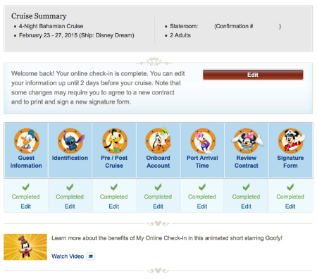 Disney Cruise Line My Online Check-in