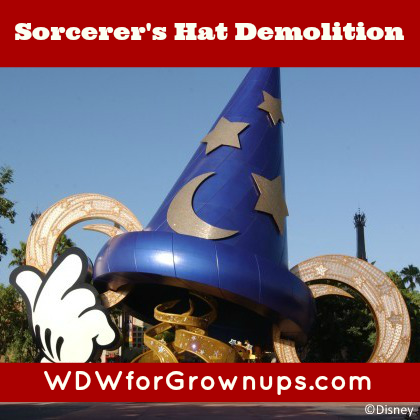 The Sorcerer's Hat is coming down in pieces at the Studios