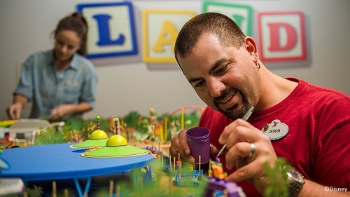 Imagineers put the finishing touches on the Toy Story Land model