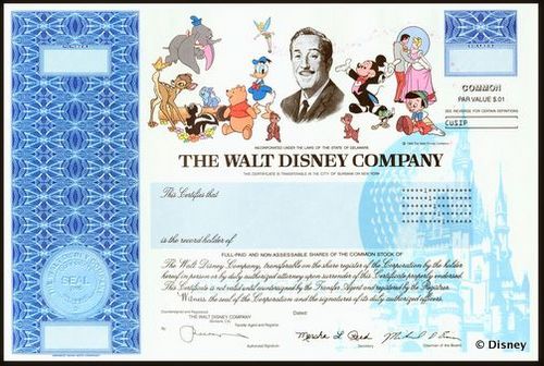 Collectible Disney stock certificates off to Never Never Land