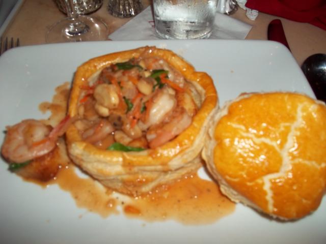 Sorry it's blurry - I had the Sauteed Shrimp and Scallops - with seasonal vegetables served in puff pastry with creamy lobster sauce -- This was just okay :(