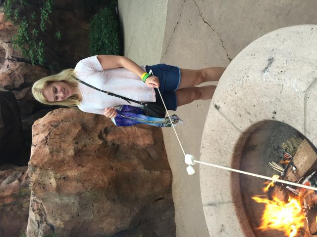 Christine roasting marshmallow