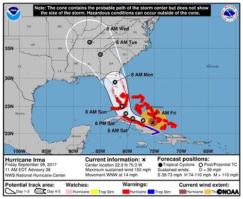 Hurricane Irma continues to churn toward Florida