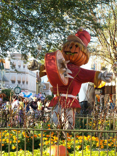 Pumpkin Head Scarecrows In Town Square