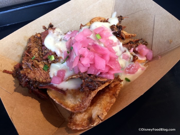 Smoked Corned Beef with Warm Crispy Potatoes, Pickled Onions, and Blonde Ale Beer Fondue