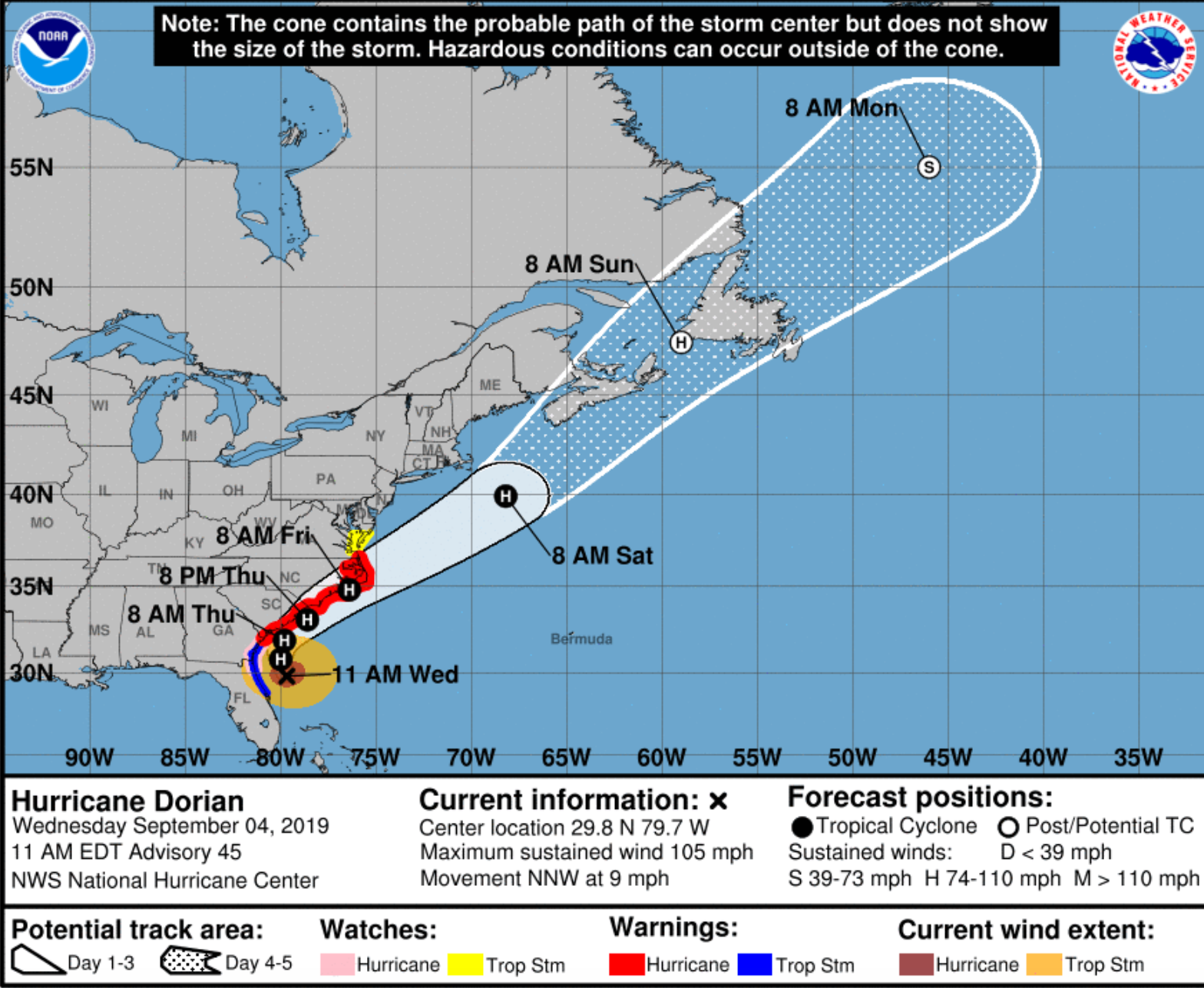 Hurricane Dorian Projected Cone