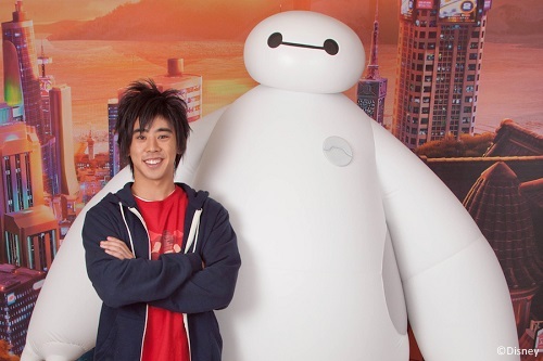 Baymax is meeting guests at Epcot's Character Spot without his friend Hiro