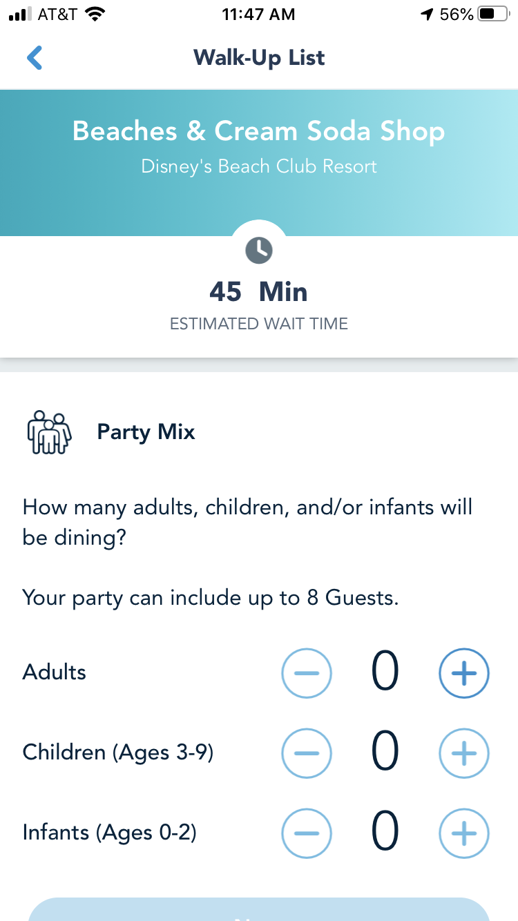 Walk-up Dining Add Your Party