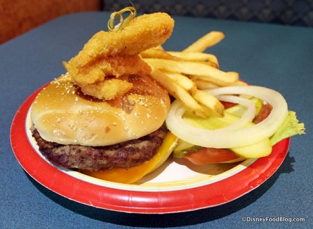 Angus Cheeseburger with fried shrimp
