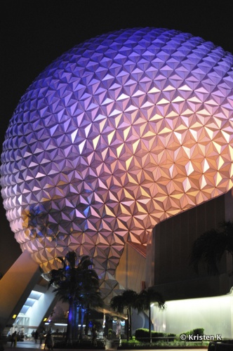 Spaceship Earth Lit At Night