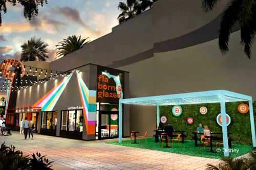 Outdoor seating in the Donut Garden