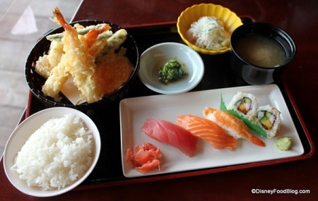 Ginza tempura and sushi combo meal