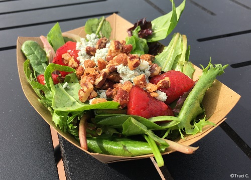 the Field Greens with Fresh Strawberries, Blue Cheese, Strawberry Vinaigrette, and Spiced Pecans
