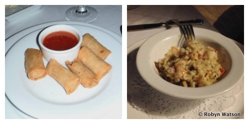 Starters of Spring Rolls and Lobster Risotto