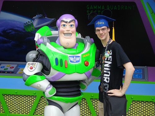 Kirk Decked Out In His Pin Trading Gear, with Pal Buzz Lightyear