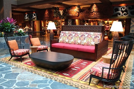 Seating area in the redesigned Polynesian lobby