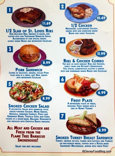 Flame Tree Entree Menu