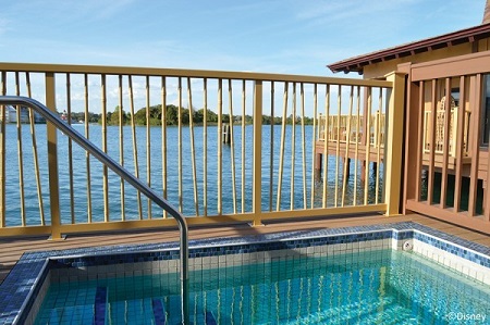 A private plunge pool on the deck of the bungalows