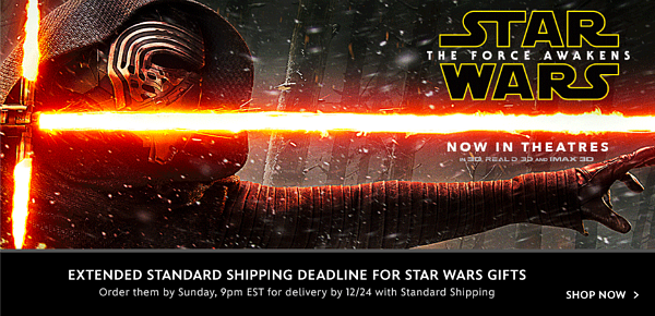 Extended Standard Shipping Deadline for Star Wars Gifts